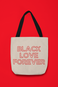 Black Love Forever Tote Bag - Red Text