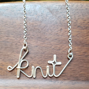 "Knit" or "Purl" or "Crochet" or "Stitch" Necklace in Brass, Silver or Gold Filled